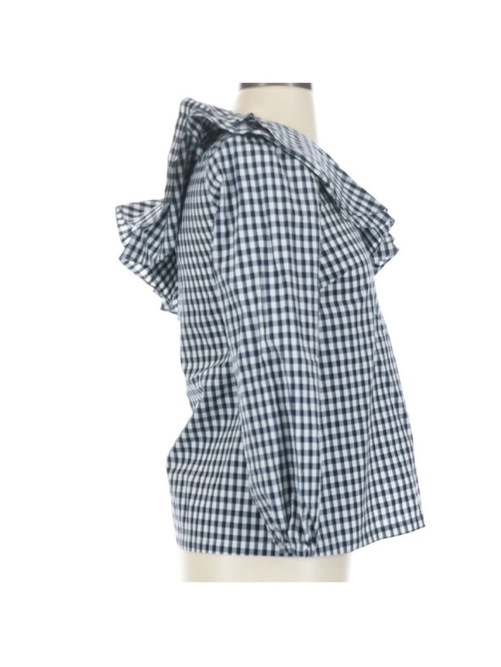 J.Crew One Shoulder Ruffle Top Gingham Navy White Size 0 NWT Summer Date Night - Picture 4 of 6